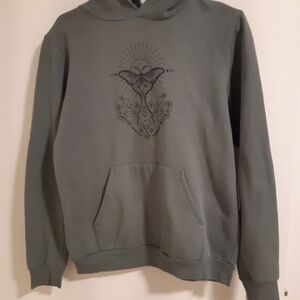 Men's Olive Green Pullover Hoodie with Moth Graphic